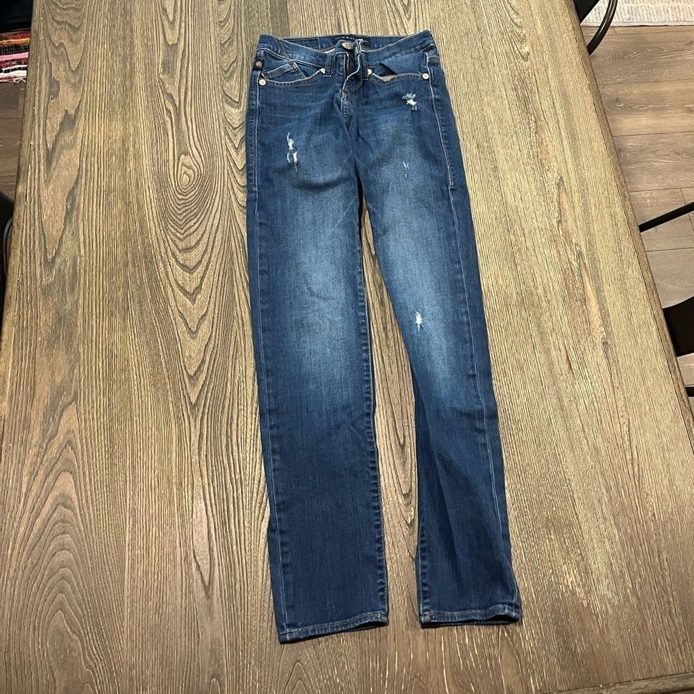 Rock & Republic Berlin Straight Jeans Pockets Distressed Denim Dark Wash Size 2